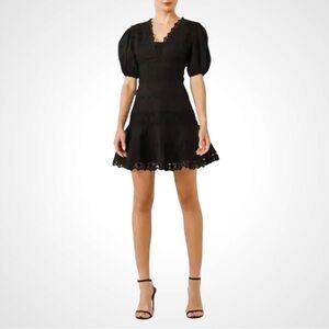 ENDLESS ROSE Plunge Neck Tiered Lace Linen Cotton Dress Size XS